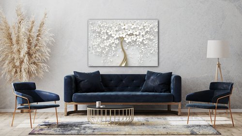 Obraz Biely strom s kvetinami - 90 x 60 cm