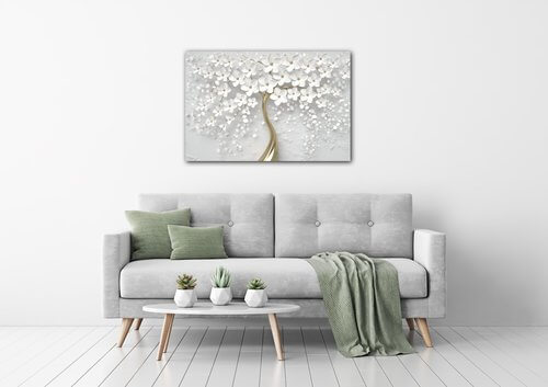 Obraz Biely strom s kvetinami - 90 x 60 cm