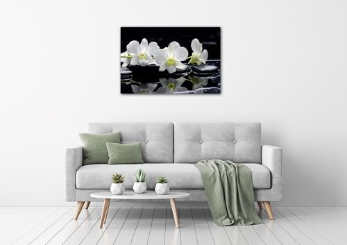 Obraz Biele orchidee na čiernom pozadí - 60 x 40 cm