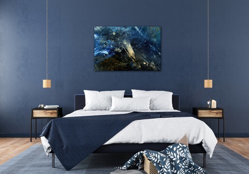 Obraz Abstrakt modrý so zlatým detailom - 90 x 60 cm