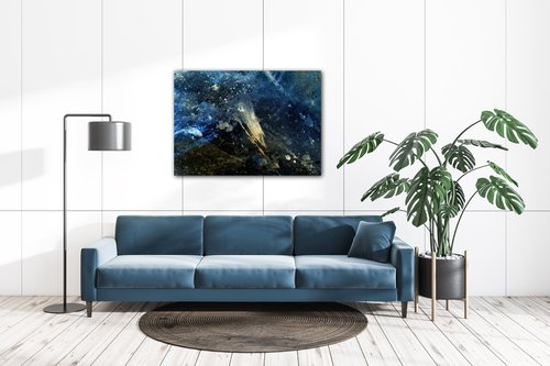 Obraz Abstrakt modrý so zlatým detailom - 70 x 50 cm