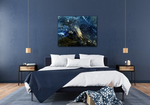 Obraz Abstrakt modrý so zlatým detailom - 90 x 70 cm