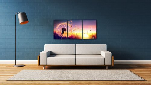 Obraz Púpava sa západom slnka - 150 x 70 cm (3 dielny)