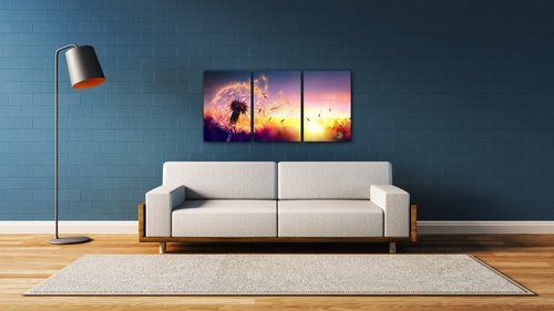Obraz Púpava sa západom slnka - 120 x 60 cm (3 dielný)