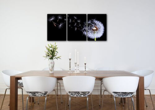 Obraz Púpava na čiernom pozadí - 150 x 70 cm (3 dielny)