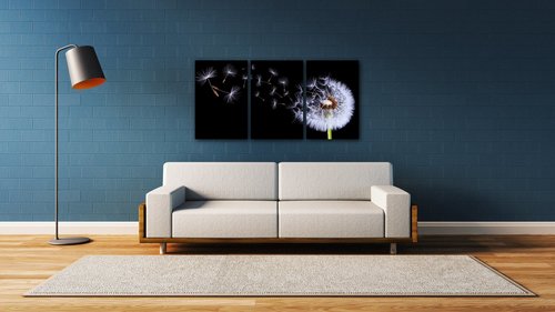 Obraz Púpava na čiernom pozadí - 120 x 60 cm (3 dielný)