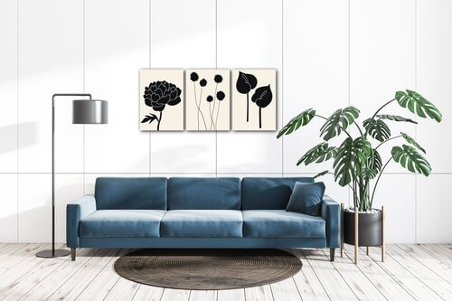 Obraz Kvety čierne - 150 x 70 cm (3 dielny)