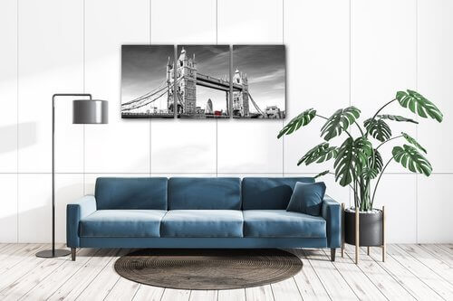 Obraz Tower Bridge čiernobielý - 150 x 70 cm (3 dielny)