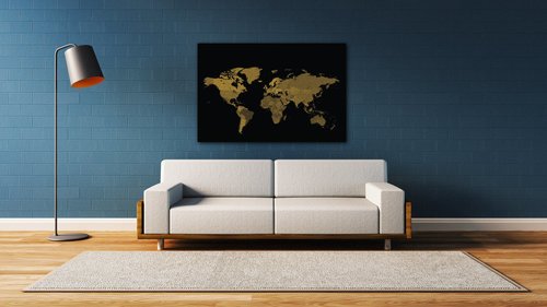 Obraz Mapa sveta čierno zlatá - 90 x 60 cm