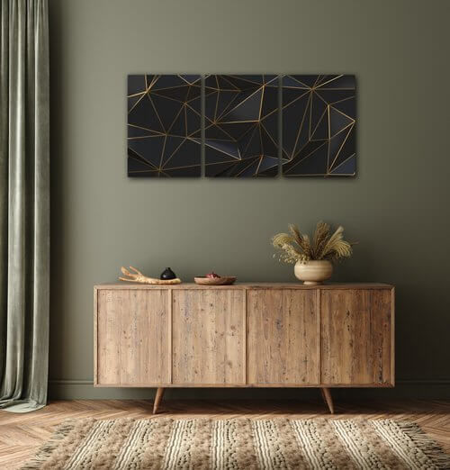 Obraz Abstraktné zlaté trojuholníky - 150 x 70 cm (3 dielny)