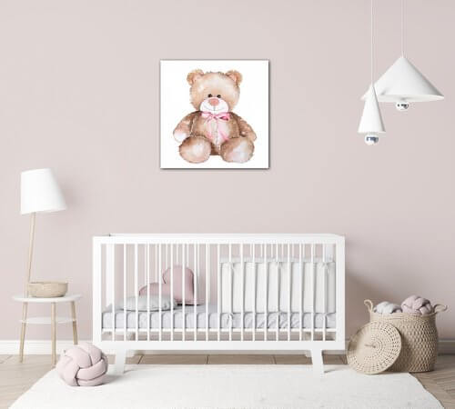 Obraz Medvedík s ružovou mašľou - 40 x 40 cm