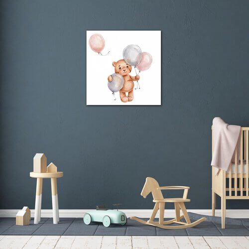 Obraz Medvedík s farebnými balóniky - 20 x 20 cm