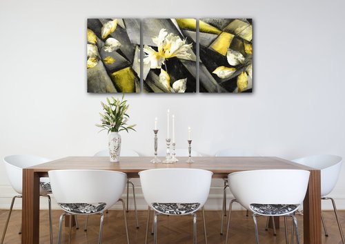 Obraz Abstraktné žlto sivý - 150 x 70 cm (3 dielny)