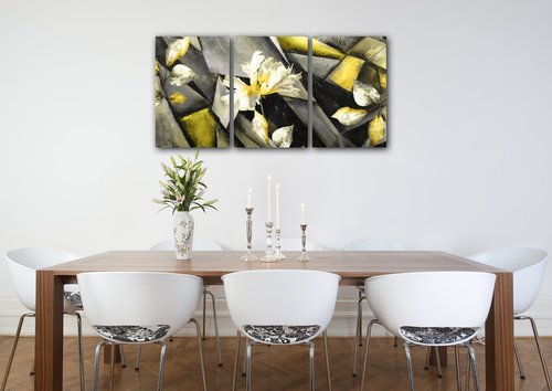 Obraz Abstraktné žlto sivý - 120 x 60 cm (3 dielný)