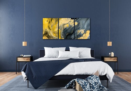 Obraz Abstraktný žlto sivý - 150 x 70 cm (3 dielny)