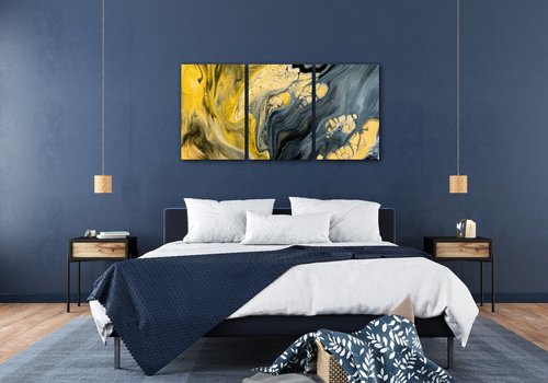 Obraz Abstraktný žlto sivý - 120 x 60 cm (3 dielný)