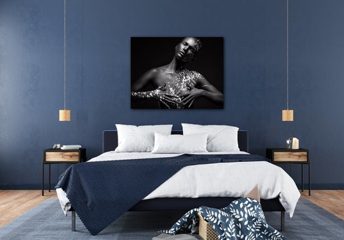 Obraz Portrét ženy čierno strieborný - 90 x 70 cm