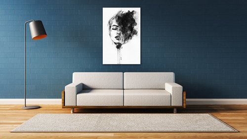 Obraz Maľovaný portrét ženy čiernobiely - 60 x 90 cm