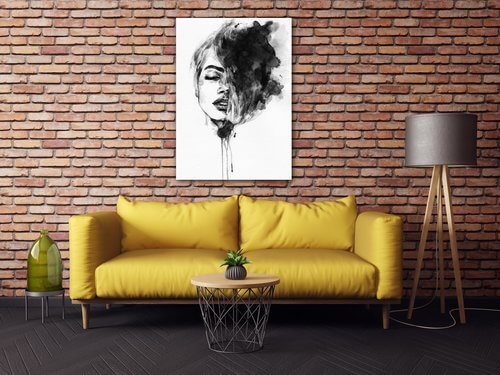 Obraz Maľovaný portrét ženy čiernobiely - 50 x 70 cm