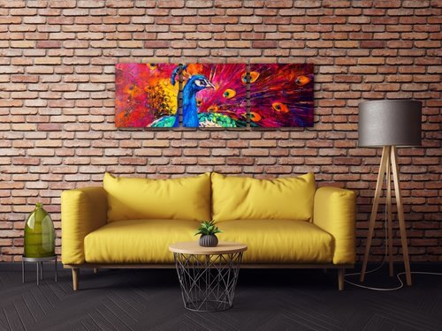 Obraz Farebný páv - 90 x 30 cm (3 dielny)