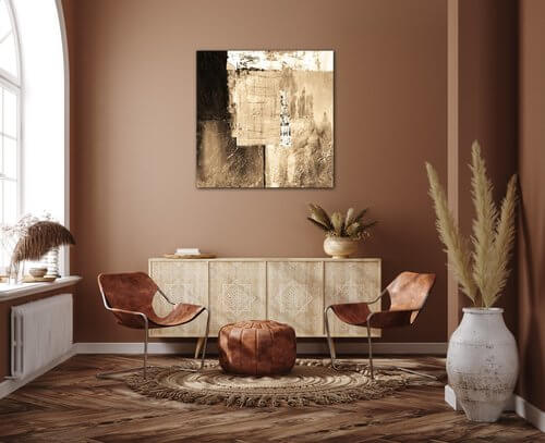 Obraz Abstrakt béžovo zlatý štvorec - 70 x 70 cm