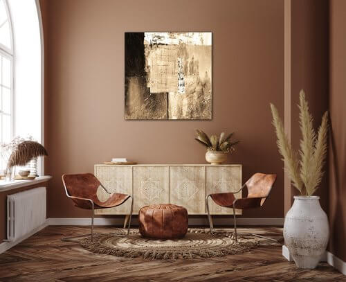 Obraz Abstrakt béžovo zlatý štvorec - 40 x 40 cm