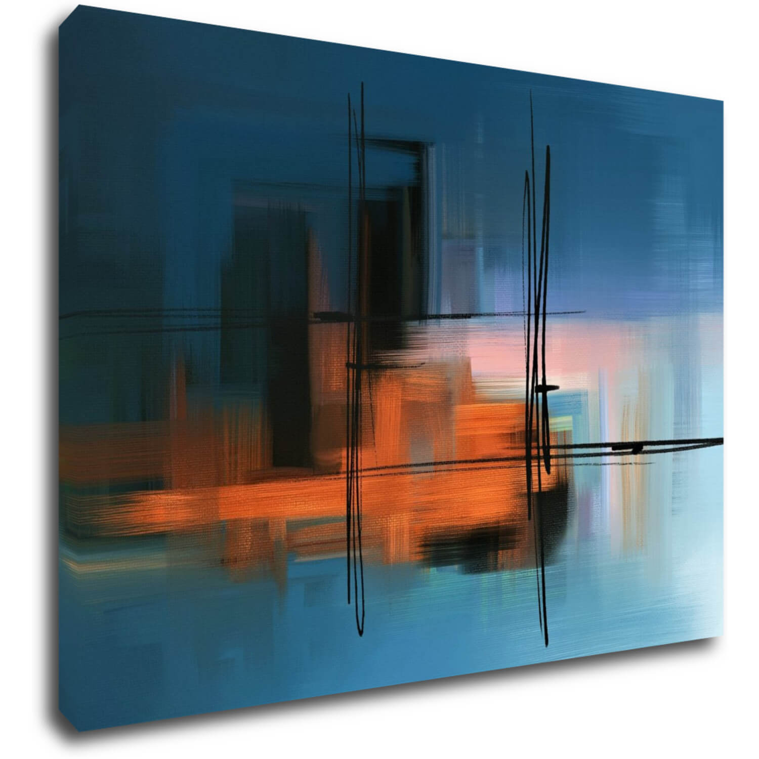 Obraz Abstrakt modrý s oranžovým detailom - 70 x 50 cm
