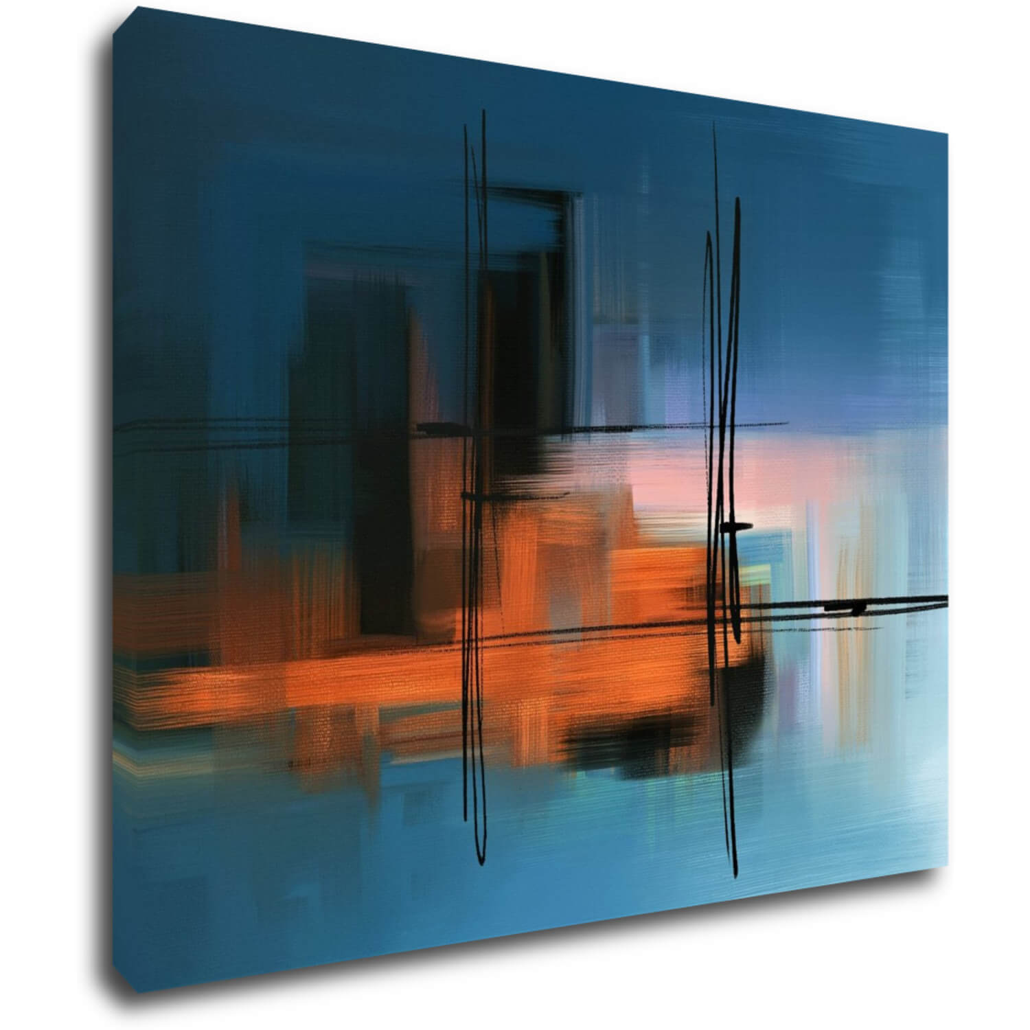 Obraz Abstrakt modrý s oranžovým detailom - 90 x 70 cm