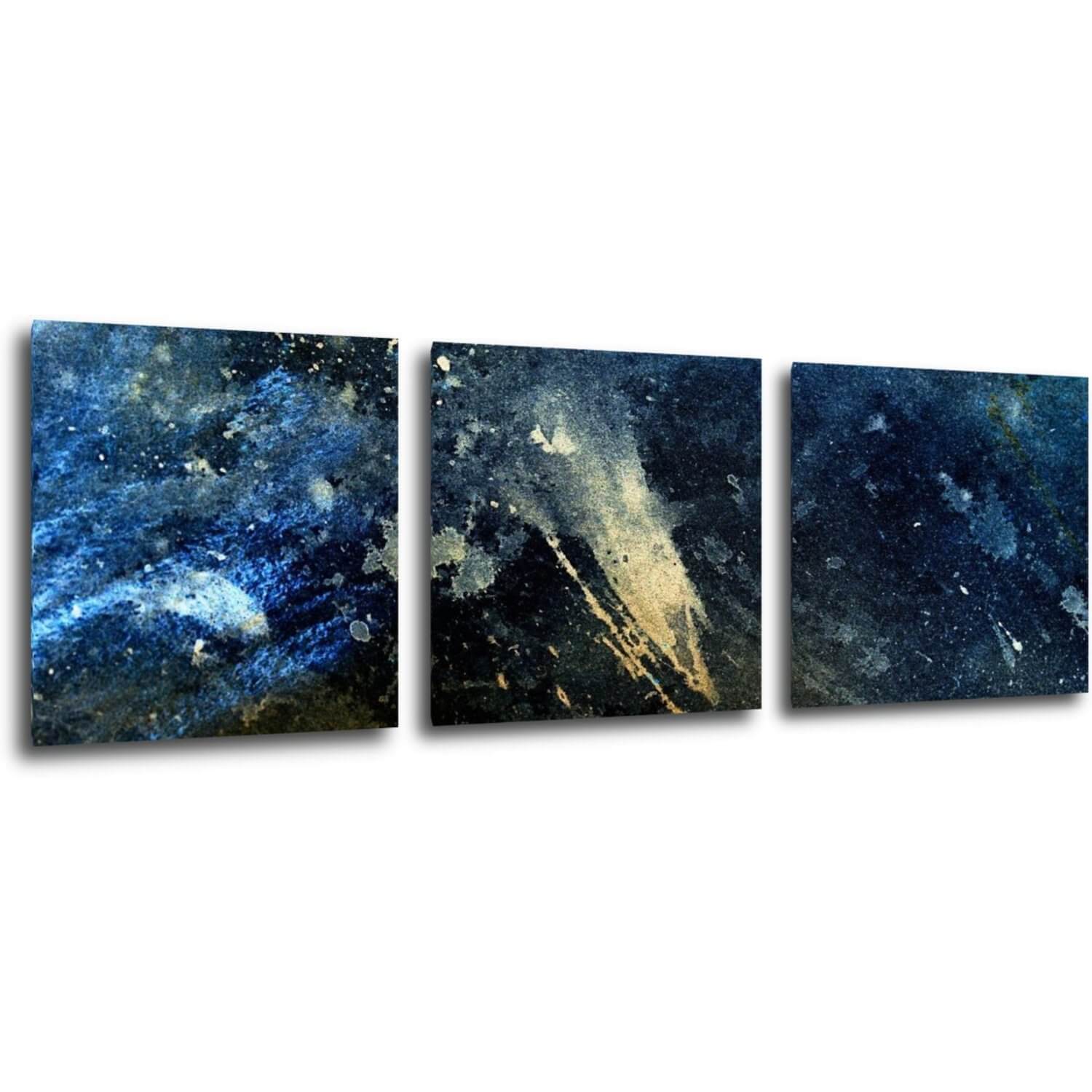 Obraz Abstrakt modrý so zlatým detailom - 90 x 30 cm (3 dielny)
