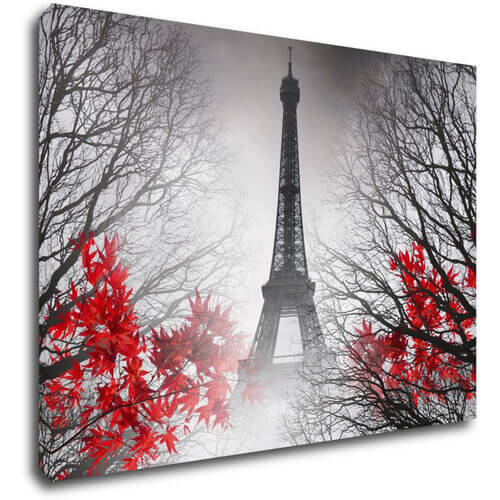 Obraz Eiffelova veža čiernobiela s červeným detailom - 70 x 50 cm