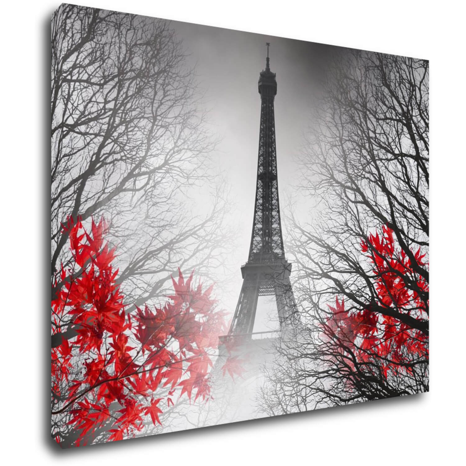 Obraz Eiffelova veža čiernobiela s červeným detailom - 90 x 70 cm