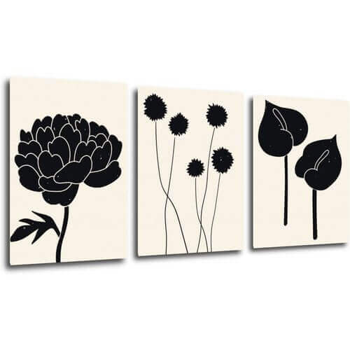 Obraz Kvety čierno béžové - 150 x 70 cm (3 dielny)