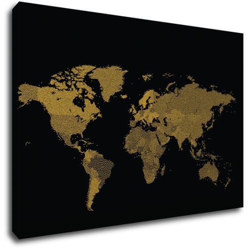 Obraz Mapa sveta čierno zlatá - 60 x 40 cm