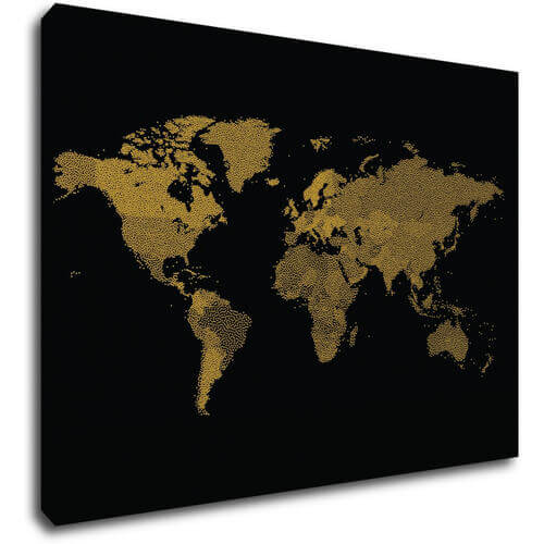 Obraz Mapa sveta čierno zlatá - 70 x 50 cm