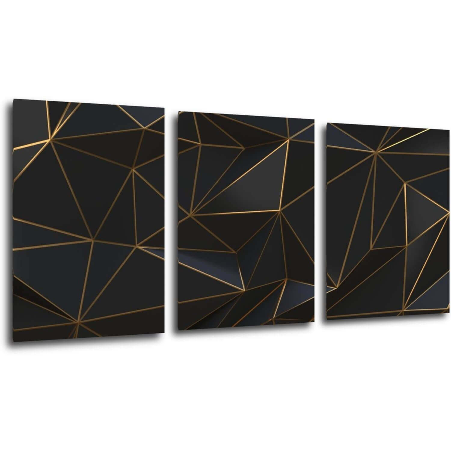 Obraz Abstraktné zlaté trojuholníky - 150 x 70 cm (3 dielny)