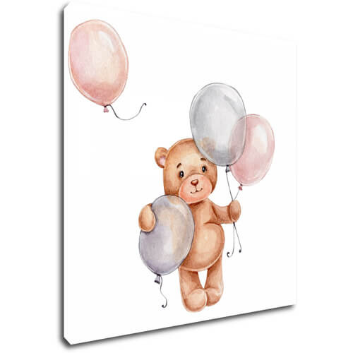 Obraz Medvedík s farebnými balóniky - 20 x 20 cm