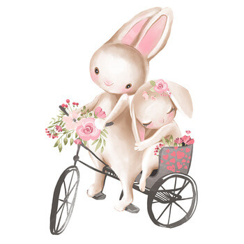 Samolepka do detskej izby Zajačikovia na bicykli - 60x30 cm