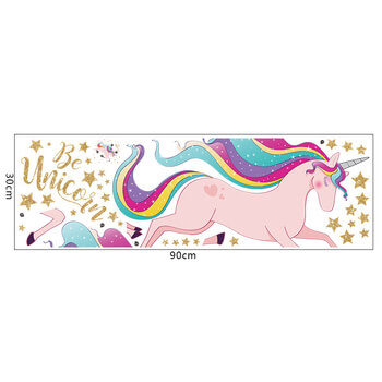 Samolepka do detskej izby Ružový jednorožec Unicorn s hvezdami - 90x30cm