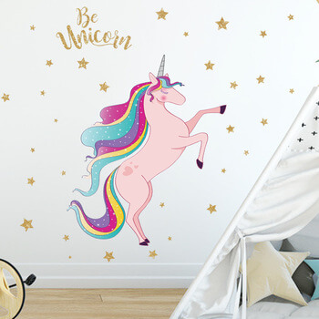 Samolepka do detskej izby Ružový jednorožec Unicorn s hvezdami - 90x30cm